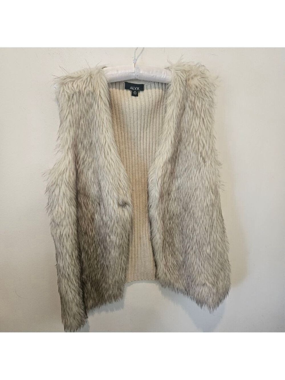Women's ALYX Faux Fur Sleeveless Vest Knit Rear Panel 1X Beige, Brown